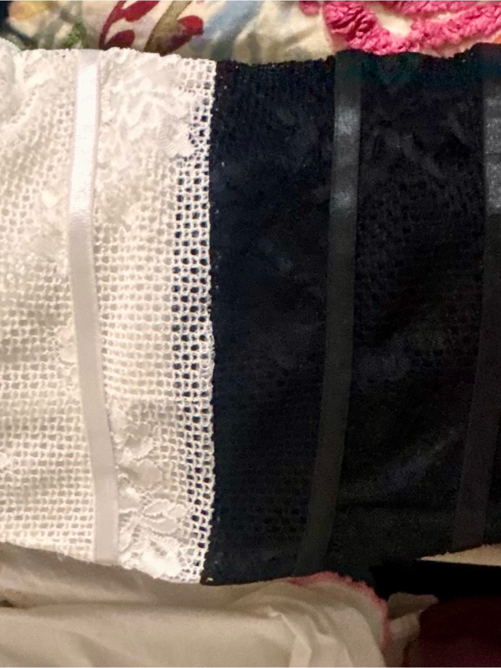Lace-Trim Black and White Strapless Crop Top